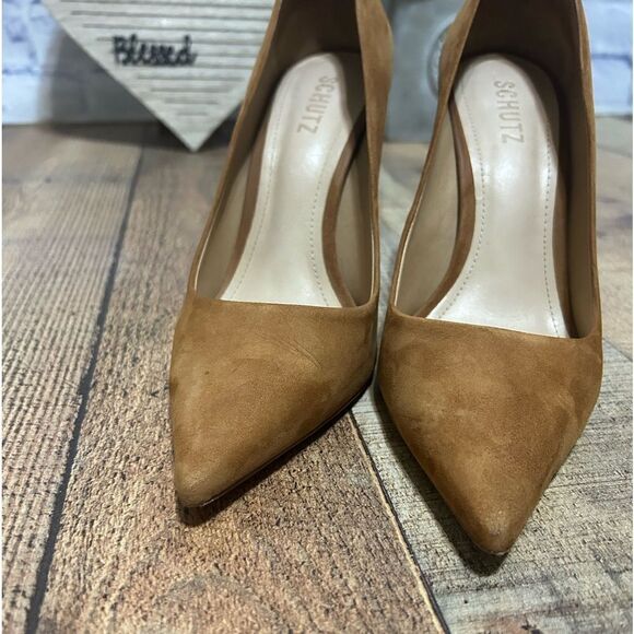 Schutz Lou Pump In dark tan/brown Suede Heels Size US 8.5 B - Picture 7 of 12